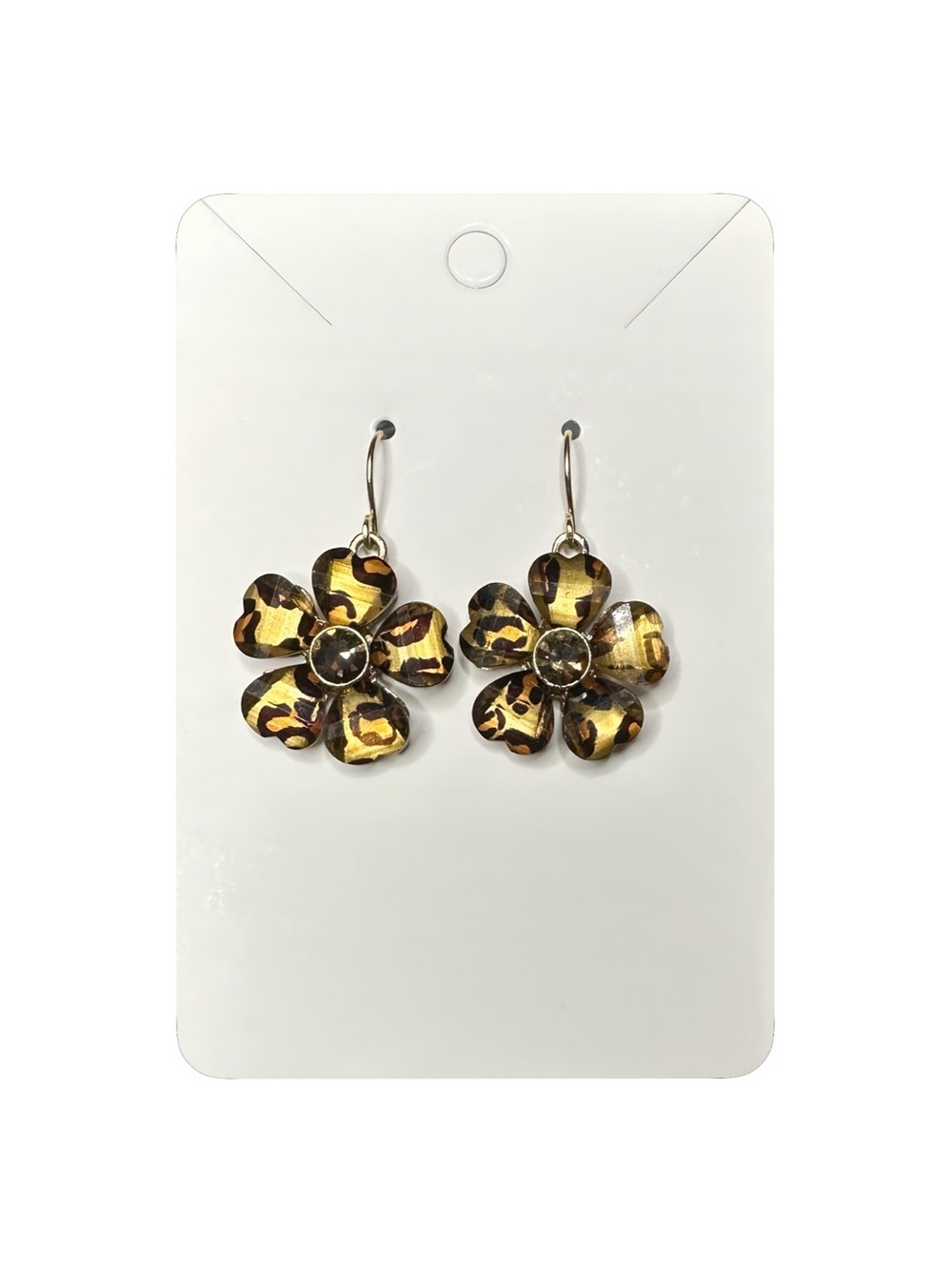 5/$25 😻 Leopard Print Flower Drop Earrings - Gold Brown